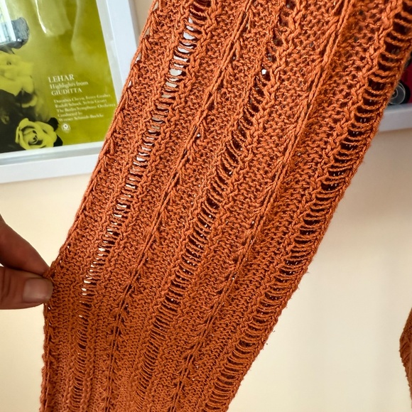 Crochet Burnt Orange Bell-Sleeve Knit Top - Picture 7 of 8